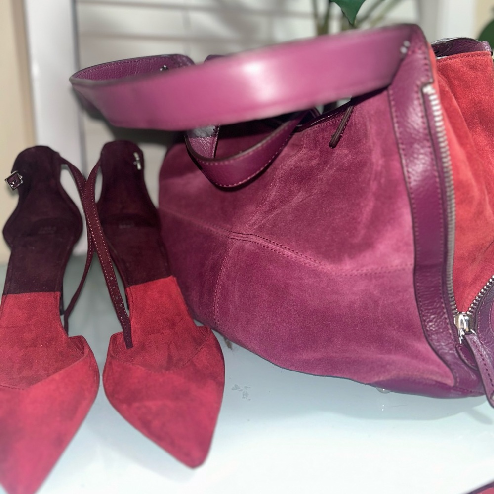 Suede multi color bag with matching shoes